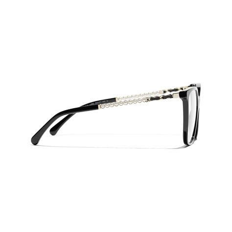 Square Eyeglasses Acetate & Glass Pearls Black & Gold 